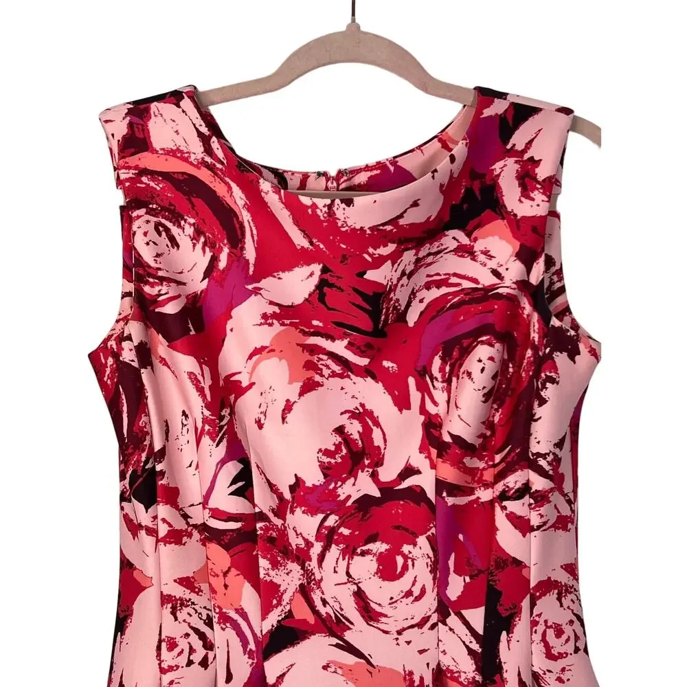 Taylor Pink Red Floral Scuba Fit &‎ Flare Sleeveless To Knee Back Zipper Dress 6